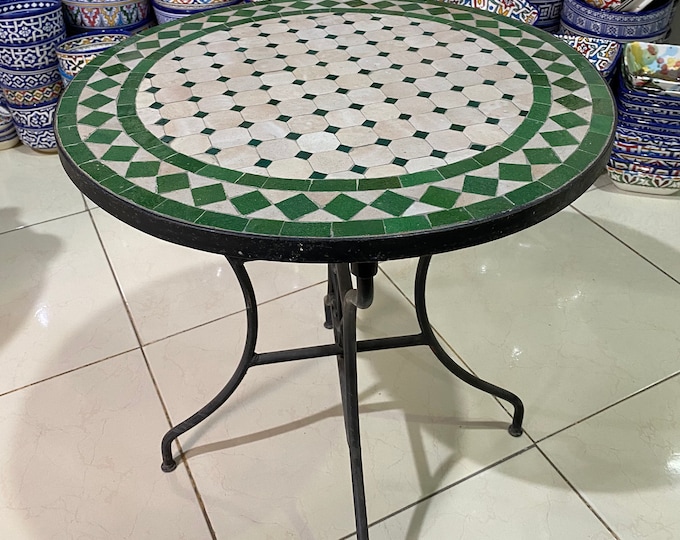 Handmade Moroccan mosaic table / round mosaic table / mosaic dining table.