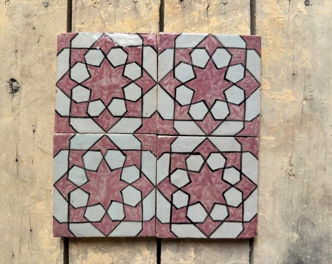 Authentic Handmade Moroccan Tiles: Pink Elegance Fired in Wood Oven