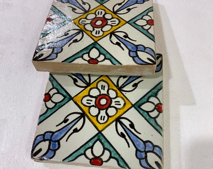 Moroccan Zellige, handmade and hand-painted Moroccan tiles, 10/10 cm decorative tiles, Moroccan tiles.
