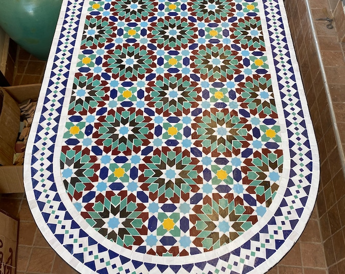 Oval mosaic table -zellige table-handmade Moroccan mosaic table-mosaic crafts-mosaic dining table, coffee table