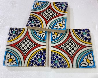 Zellige marocaine, tuiles marocaine fait main et peint à la main, carreaux de décoration 10/10 cm, Moroccan tiles.