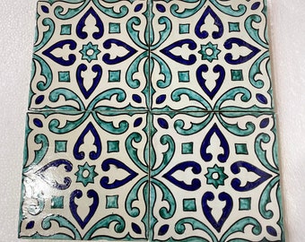 6*6 inches,Zellige marocaine, tuiles marocaine fait main et peint à la main, carreaux de décoration 15/15 cm, Moroccan tiles.