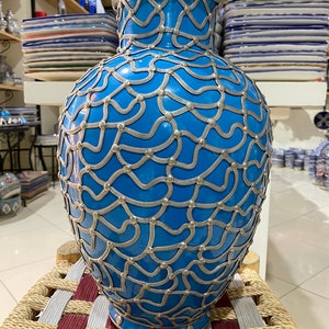 Handmade Moroccan ceramic vase. Moroccan ceramic vase with nickel handmade.