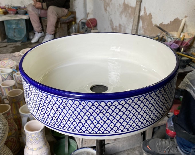 Moroccan ceramic sink, handmade and hand painted/ handmade washbasin/ ceramic washbasin/Moroccan washbasin.