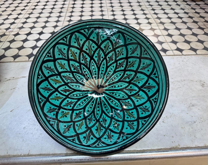 Handmade Turquoise Ceramic Salad Bowl – Hand Painted Pottery from Marrakech – Moroccan Kitchen Serving Dish