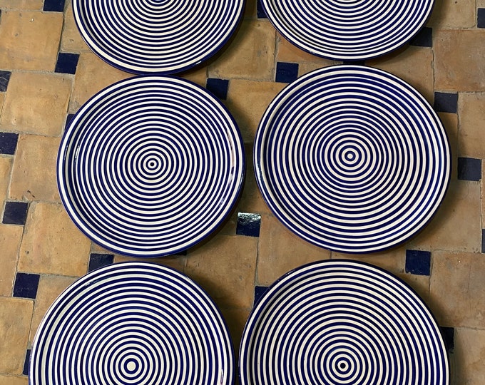 Set of 6 ceramic plates from Fes (Moroccan) handmade and hand-painted. Moroccan set of 6 ceramics dinner plat handmade