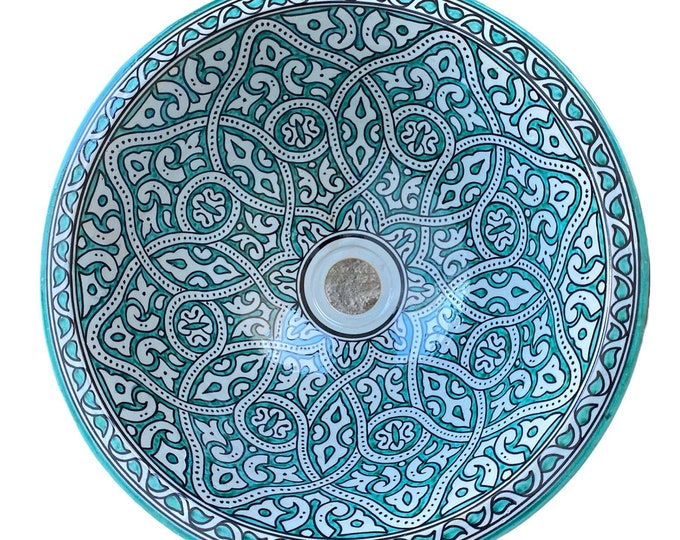 Greenish sink,Moroccan ceramic sink, handmade and hand painted/ handmade washbasin/ ceramic washbasin/Moroccan washbasin.