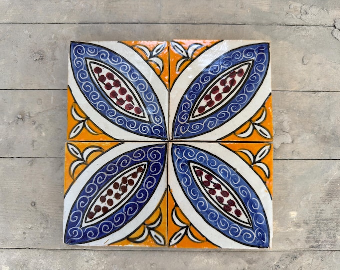 Moroccan Handmade Ceramic Tiles – Hand Painted Zellige Tiles Fired in Wood Oven, Authentic Boho Wall & Floor Tiles, Rustic Mediterranean Dec