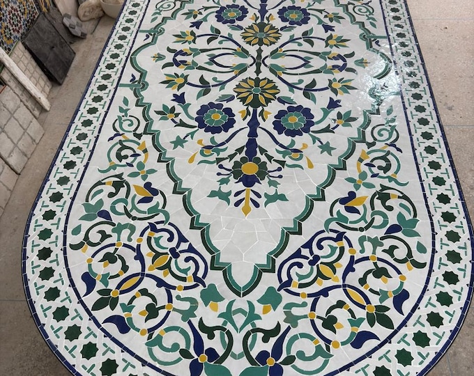 Stunning Oval Moroccan Mosaic Dining & Garden Table | Handcrafted Ceramic Design | Unique Outdoor and Indoor Home Decor
