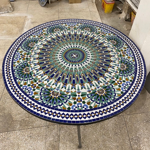 Handmade Moroccan mosaic table / round mosaic table / mosaic dining table.