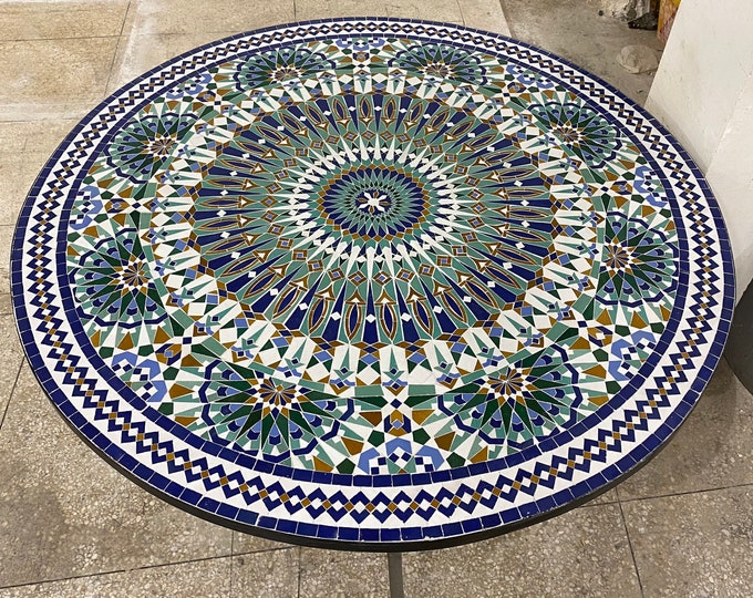 Handmade Moroccan mosaic table / round mosaic table / mosaic dining table.