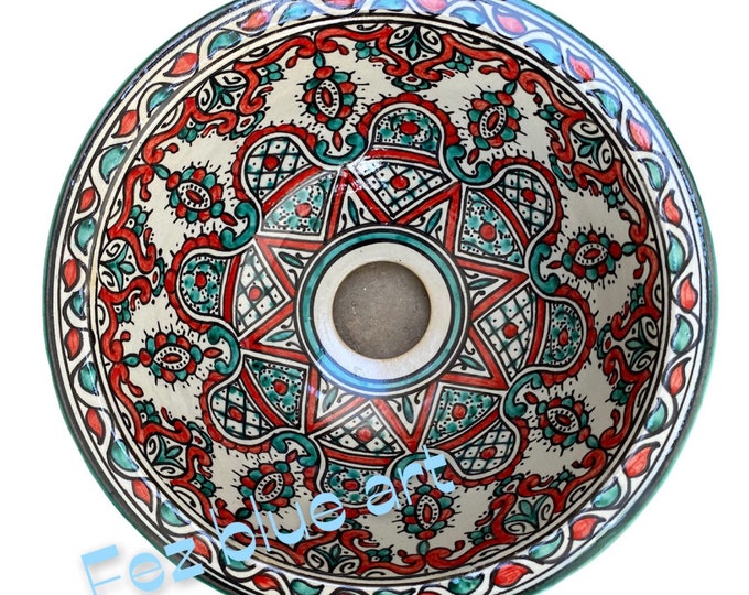 Handmade and hand painted Moroccan ceramic sink/washbasin. Moroccan washbasin handmade.Moroccan sink, ceramics sink