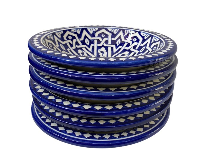 Set of 6 ceramic soup plates from Fes, handmade and hand painted / couscous plates / soup plates.