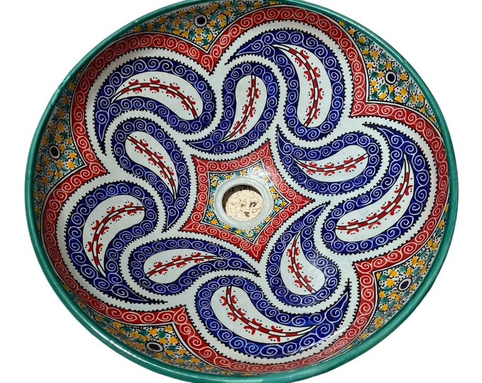 45 cm basin / Moroccan ceramic sink from Fes, handmade and hand painted. Moroccan ceramics sink handmade, hand painted.