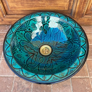 Turquoise sink/Sink/Hand painted Moroccan ceramic sink. Moroccan washbasin handmade.