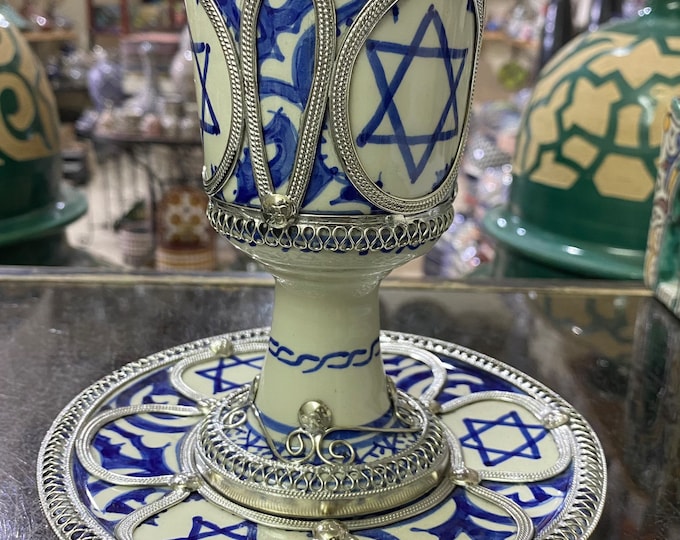 Hand-Painted Ceramic Kiddush Cup: Beautifully Crafted in Fez by Skilled Artisans