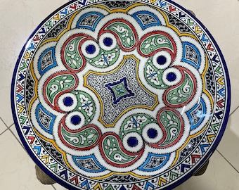 Plat creux/ grand plat creux en céramique marocain fait main et peint à la main / large deep plate/ handmade shallow bowl.