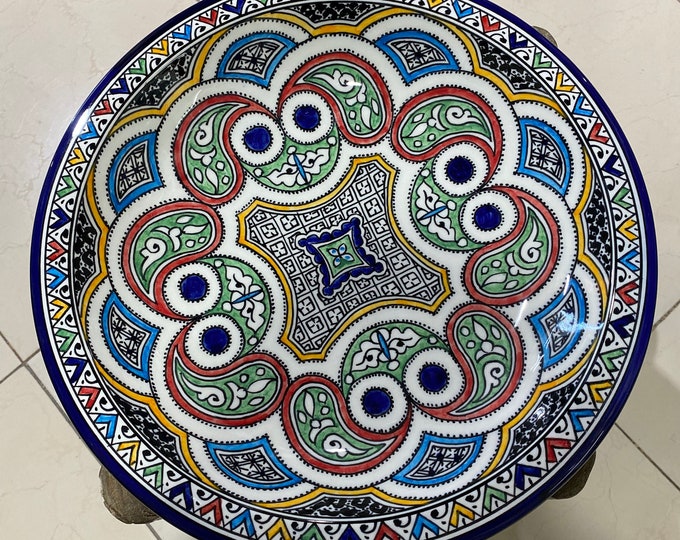 Hollow dish/ large hollow dish in Moroccan ceramic handmade and hand painted / large deep plate/ handmade shallow bowl.