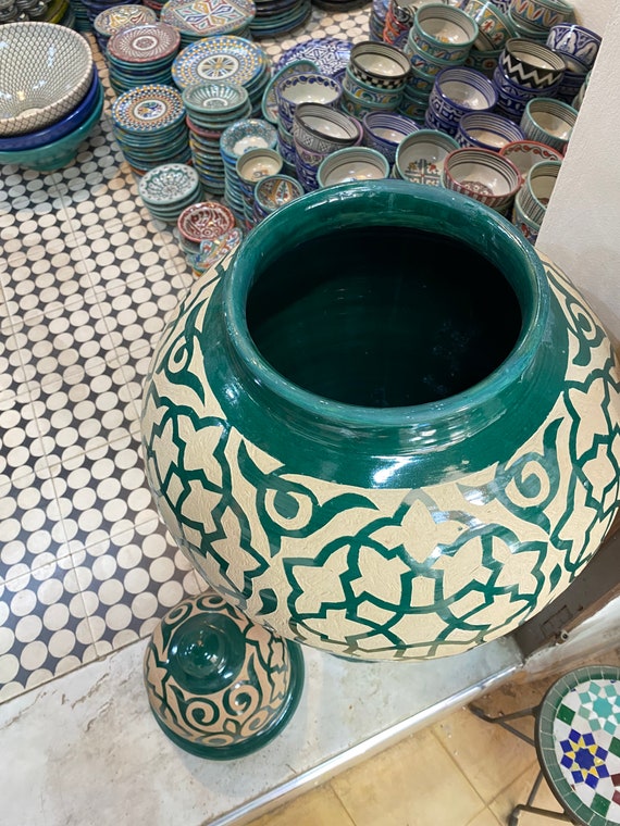 飾り壺 花瓶 モロッコ製 ハンドメイド 水色