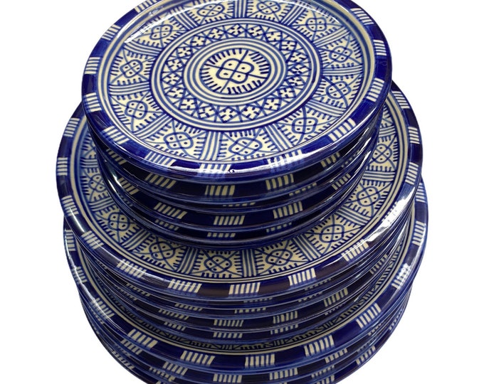 Bleu de Fes /Plates / ceramic plates from Fes, handmade and hand painted/Moroccan plates /dinner dish.