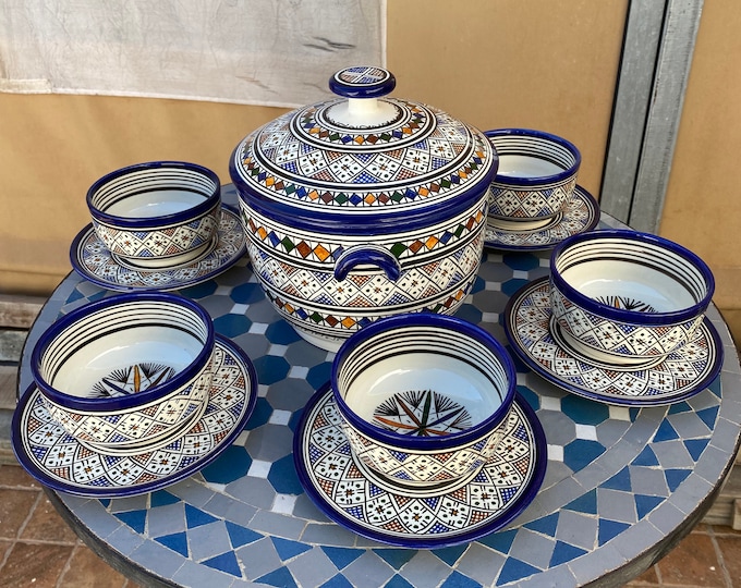 Moroccan ceramic soup tureen / handmade soup tureen/ Fes ceramic soup set/ ceramics tureen set.