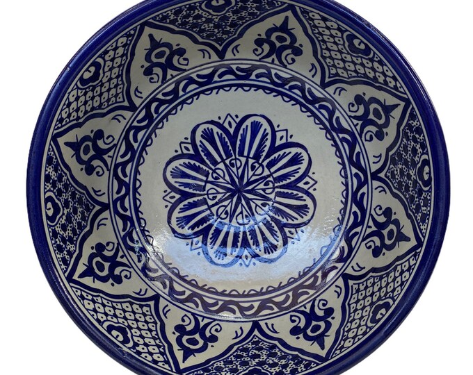 Handmade and hand-painted Moroccan ceramic salad bowl / Fes salad bowl / Fes blue / Fes pottery salad bowl.