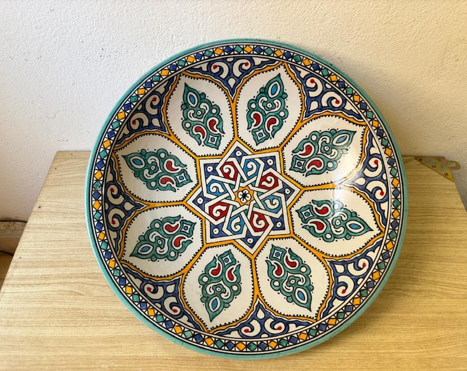 Authentic Handmade Moroccan Ceramic Bowl – Hand-Painted Gray Clay, Traditional Wood Fired Process, Vintage Artisan Style