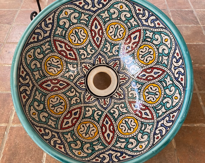 Moroccan ceramic sink, handmade and hand painted/ handmade washbasin/ ceramic washbasin/Moroccan washbasin.