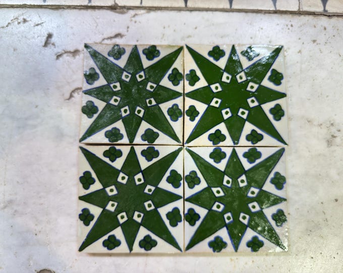 Authentic Hand-Painted Green Ceramic Tiles – Traditional Moroccan Craft