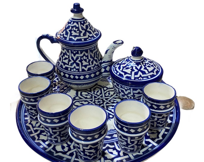 Moroccan ceramic tea service, handmade and hand painted. Moroccan ceramic tea set handmade and hand painted. Tea sets. Ceramics