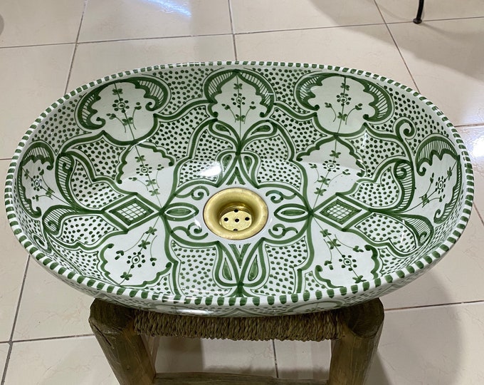 Oval sink/Moroccan ceramic sink, handmade and hand painted/ handmade sink/ceramic basin/Moroccan washbasin.