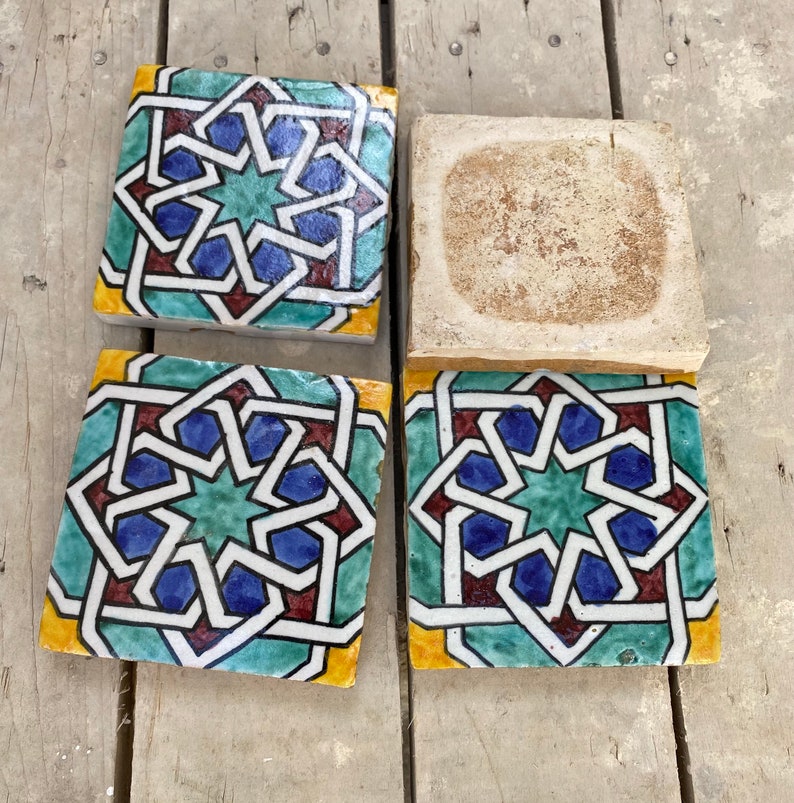 Zellige marocaine, tuiles marocaine fait main et peint à la main, carreaux de décoration 10/10 cm, Moroccan tiles. zdjęcie 3