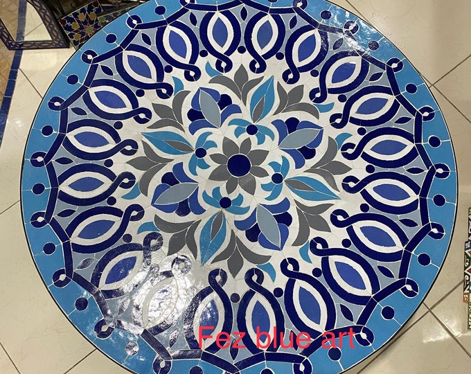 Handmade Moroccan mosaic table / round mosaic table / mosaic dining table.