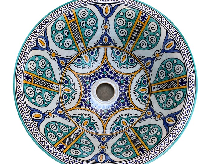 Handmade washbasin/40 cm sink in Moroccan pottery/pottery basin/ceramic sink.