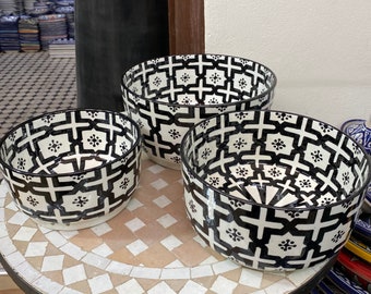 Fes black and white ceramic salad bowl, handmade and hand-painted/ salad bowl.