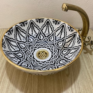 Moroccan Hand-Painted Sink with 14K Gold Trim - Unique Elegance