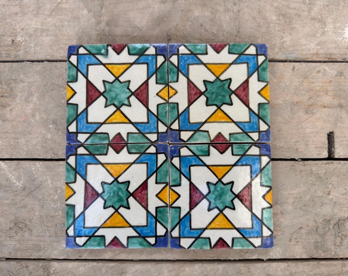 Moroccan zellige, handmade and hand-painted Moroccan tiles, 10/10 cm decorative tiles, Moroccan tiles.