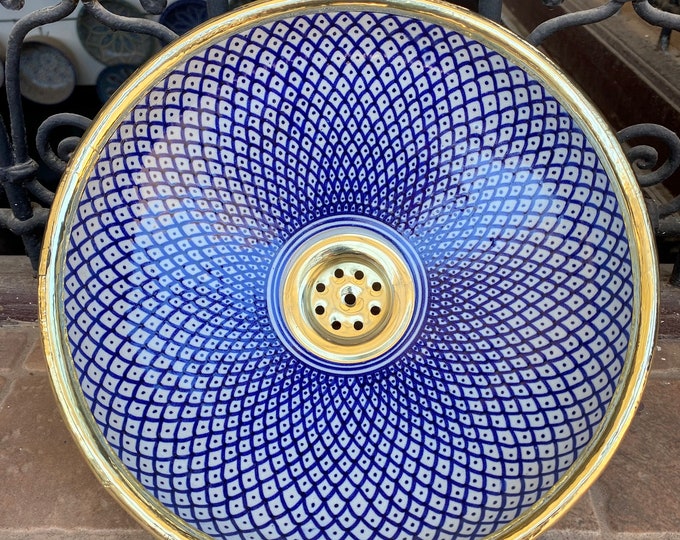 Ceramics wash basin/ handmade, hand painted ceramic & brass sink/ Moroccan sink