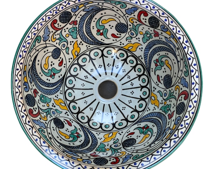 Moroccan ceramic basin/sink from Fes, handmade and hand painted. Moroccan ceramics sink handmade, hand painted.