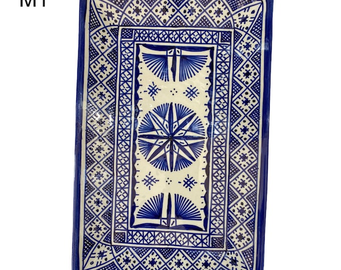 Handmade ceramic cake dish from Fes (Morocco) / rectangular tray.