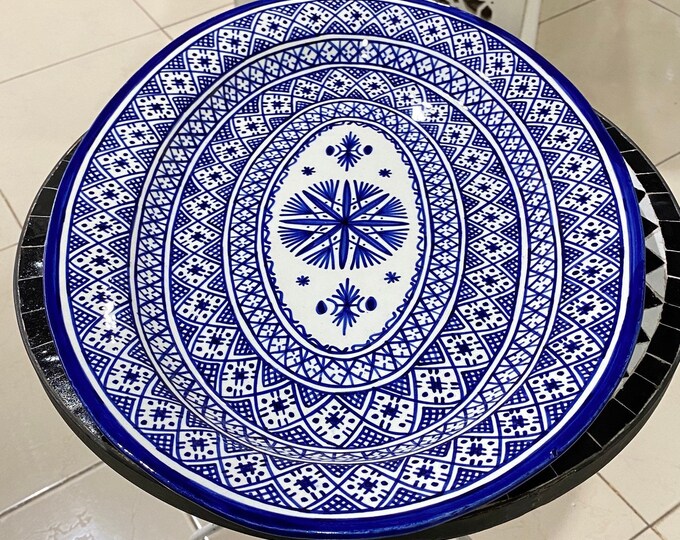 Fes ceramic oval tray, handmade and hand-painted / Fes blue tray/ oval tray.