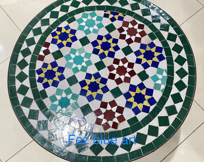 Handmade Moroccan mosaic table / round mosaic table / mosaic dining table.