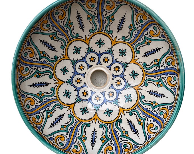 Moroccan ceramic basin/sink from Fes, handmade and hand painted. Moroccan ceramics sink handmade, hand painted.