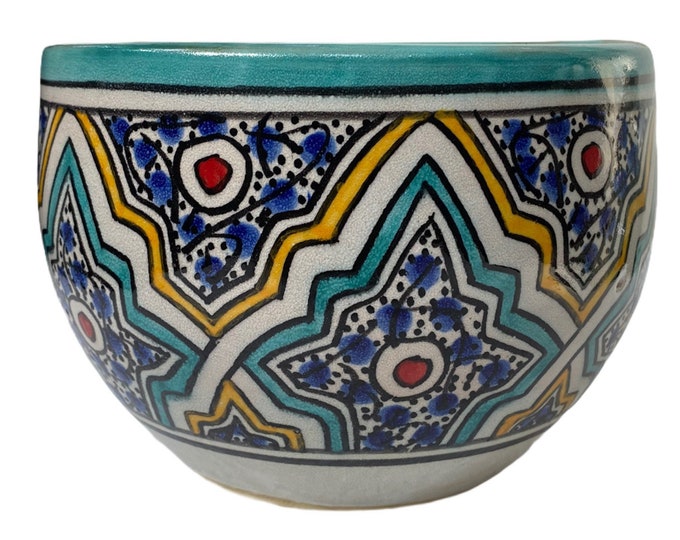 Cachepot in Moroccan pottery from Fes, handmade and hand-painted, cactus pot.