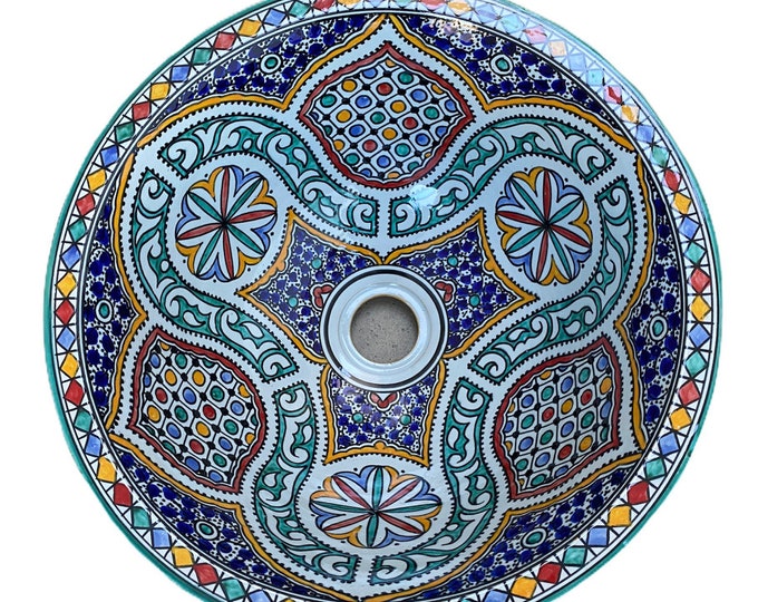 Moroccan ceramic sink, handmade and hand painted/ handmade washbasin/ ceramic washbasin/Moroccan washbasin.