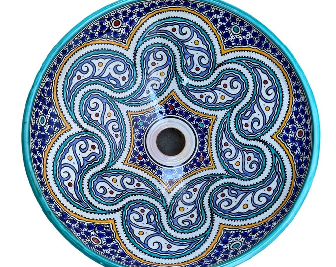 Sink /Handmade and hand painted Moroccan ceramic washbasin/Moroccan washbasin handmade/ Moroccan basin.
