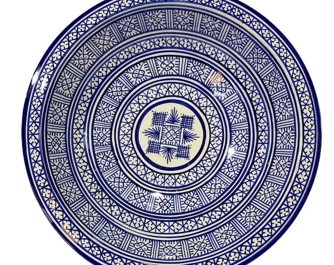 Deep dish/ large handmade and hand-painted Moroccan ceramic hollow dish / large deep plate/ handmade shallow bowl.