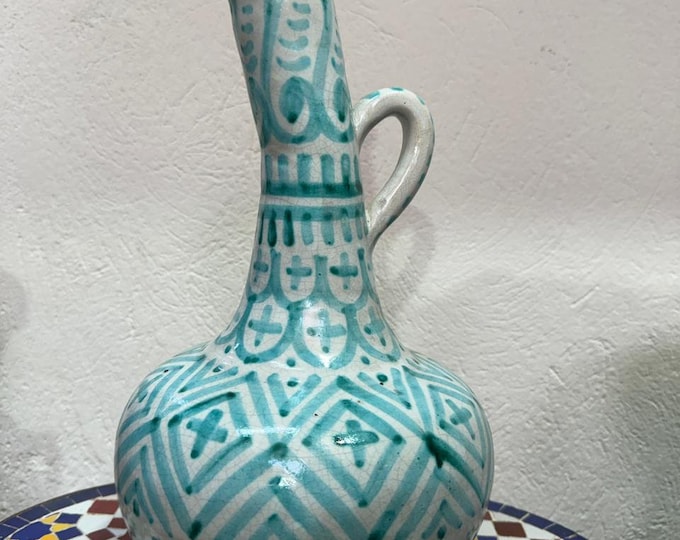 Vintage Handmade Moroccan Vase: Rustic Hand-Painted Artisan Pottery Fired in Wood Oven