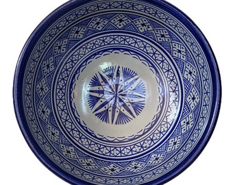 Saladier en céramique marocain fait main et peint à la main / saladier de Fes/ bleu de Fes/ saladier en poterie de Fes.