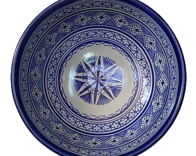 Handmade and hand-painted Moroccan ceramic salad bowl / Fes salad bowl/ Fes blue/ Fes pottery salad bowl.